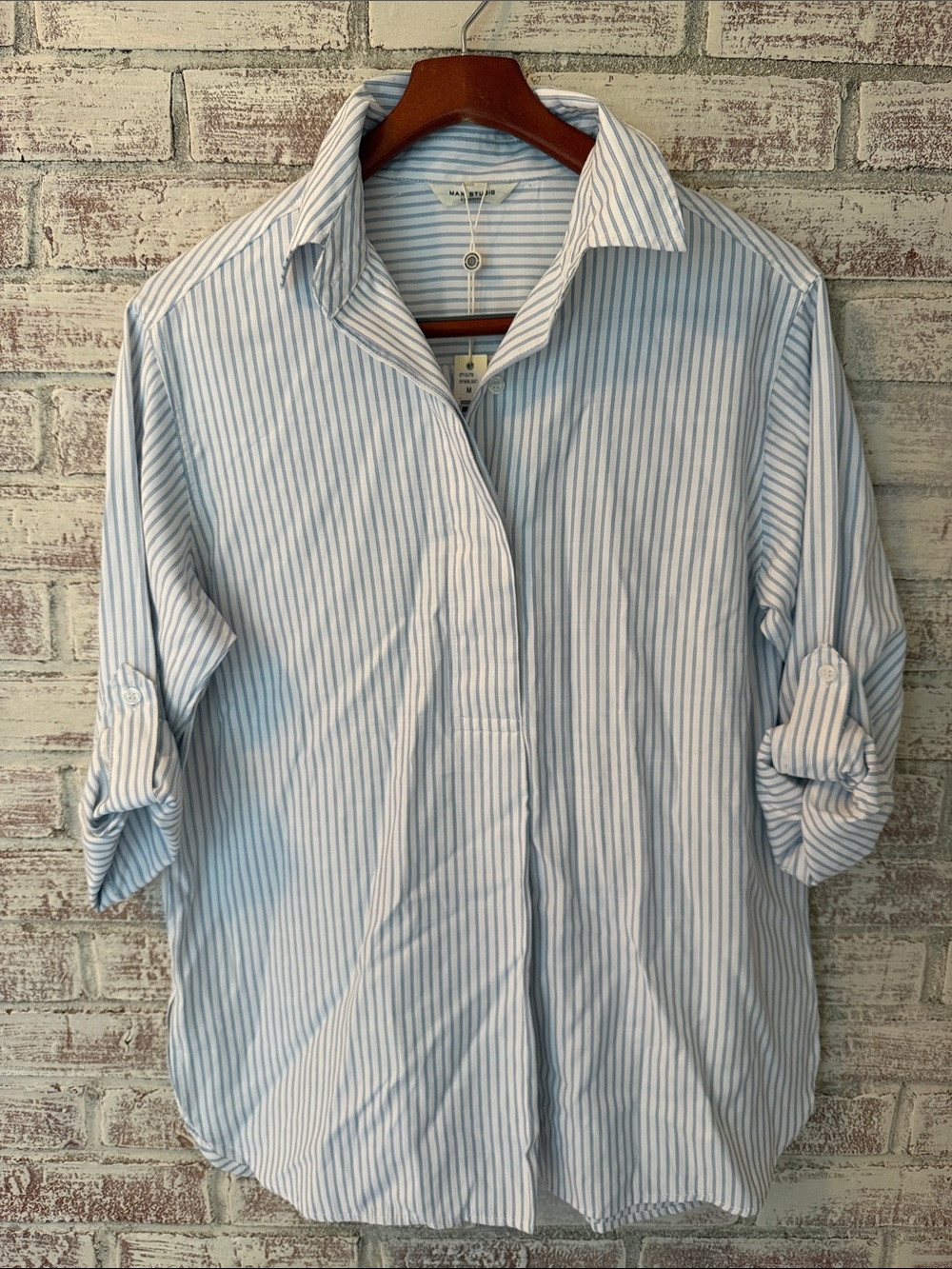Max Studio Blue and White Striped Men's Button-Down Shirt